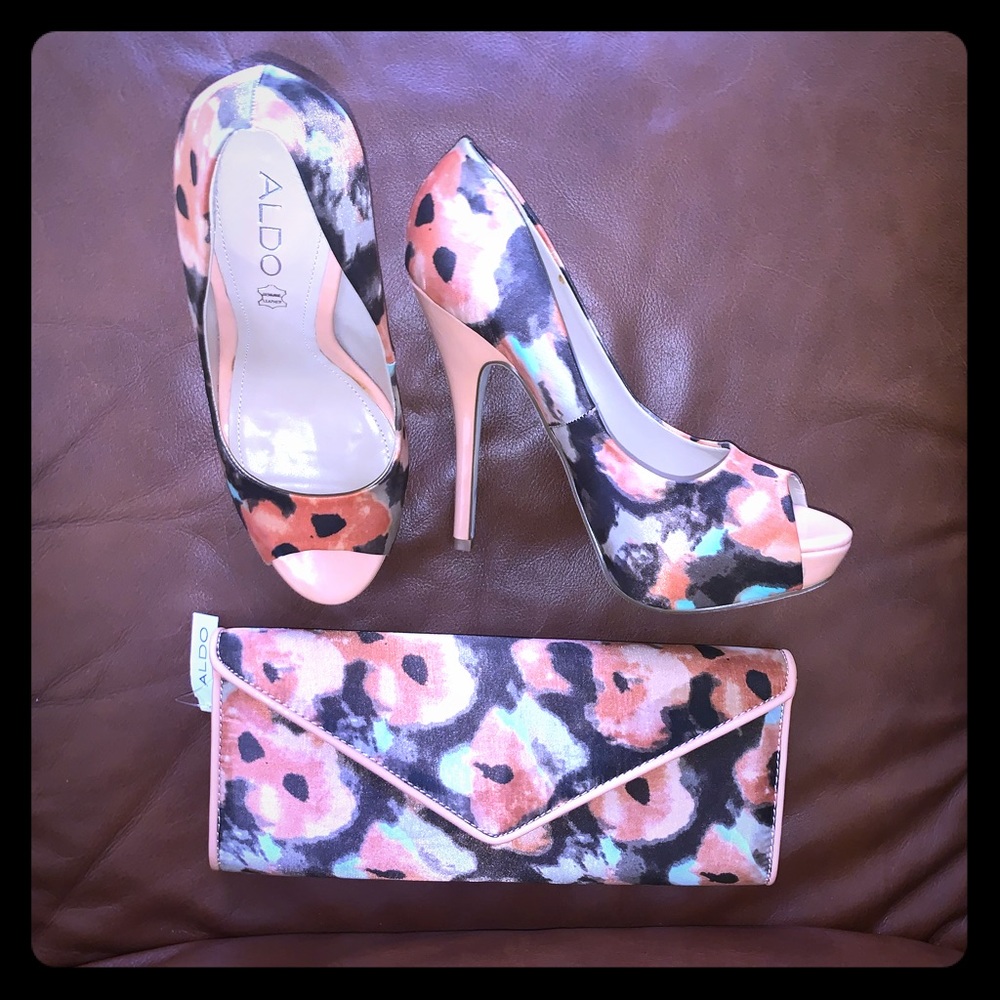 Also peep toe heels and matching clutch